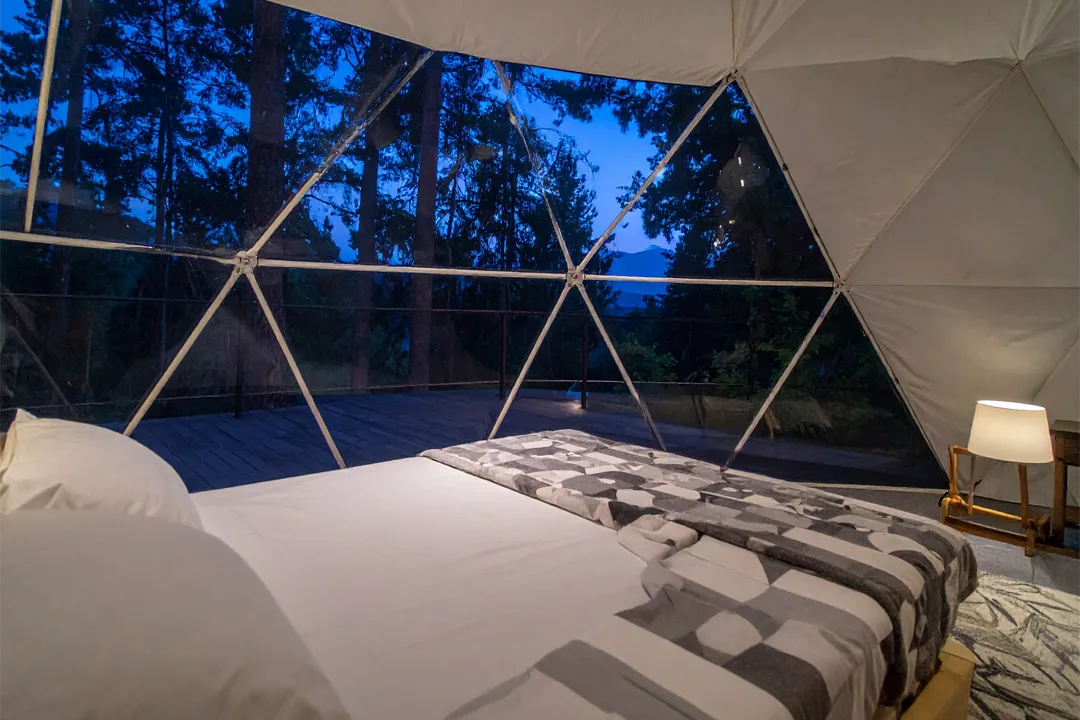 テントの中から見える夜景の像